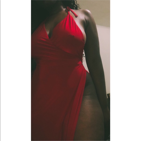 Floor Length Red Wrap Dress - Picture 2 of 2